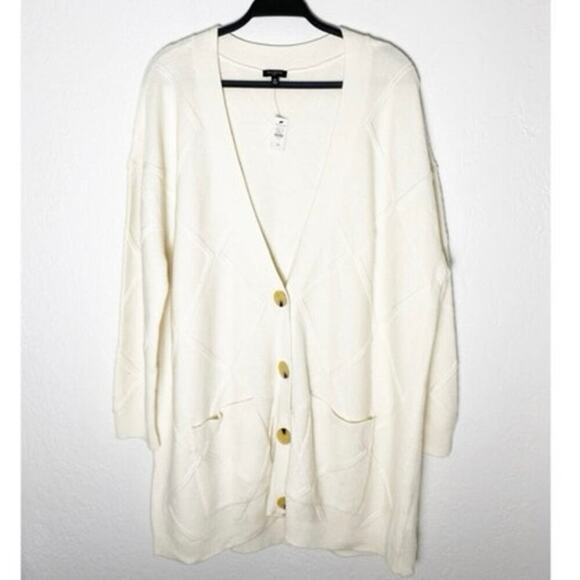 Talbots Womens Argyle Texture Cardigan Merino Wool Cashmere Sweater Cream NWT 2X - Picture 3 of 9